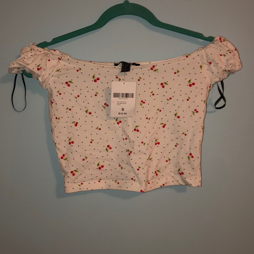 Cherry White Off  the Shoulder Top